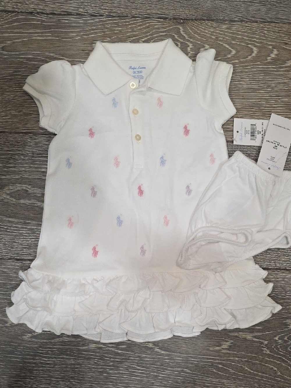 Ralph Lauren White Ruffled Polo Dress with Pastel Pony Embroidery | NWT